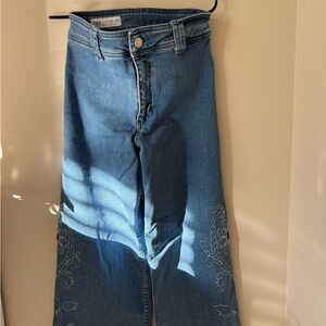 Zara Blue Women's Flare Jeans with Embroidery